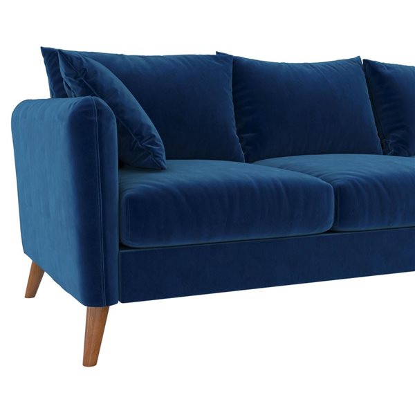 Novogratz Modern Blue Velvet Magnolia Reversible Sectional Sofa w/ Pillows