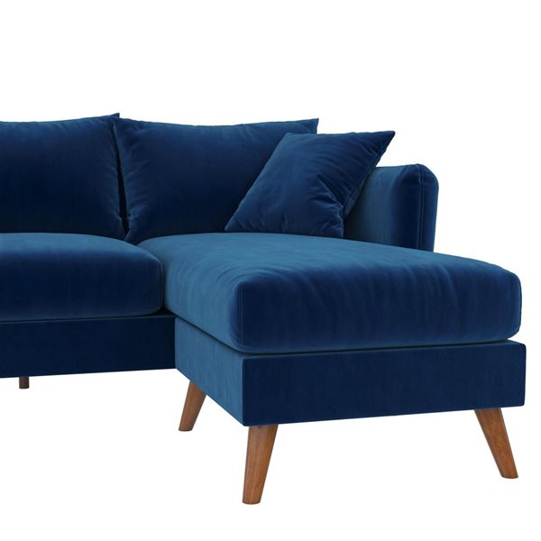 Novogratz Modern Blue Velvet Magnolia Reversible Sectional Sofa w/ Pillows