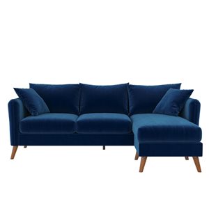 Novogratz Modern Blue Velvet Magnolia Reversible Sectional Sofa w/ Pillows