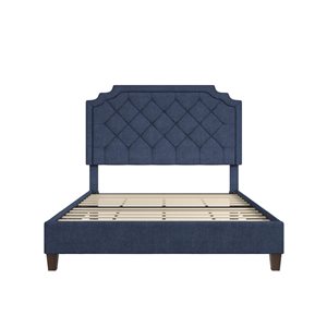 Novogratz Eloise Navy Blue Upholstered Queen Wood Platform Bed