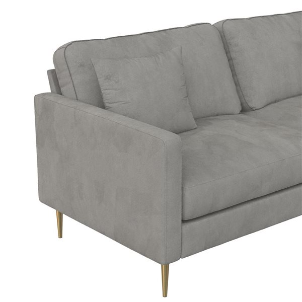 CosmoLiving Highland Modern Grey Velvet Sofa w/ Pillows