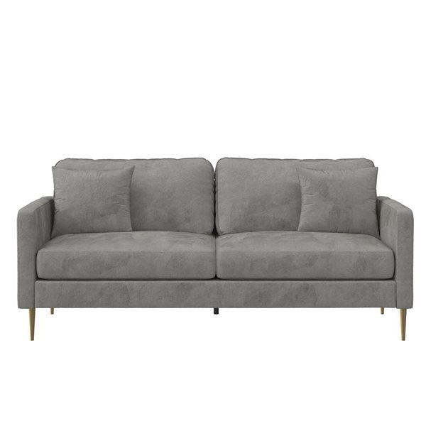 CosmoLiving Highland Modern Grey Velvet Sofa w/ Pillows