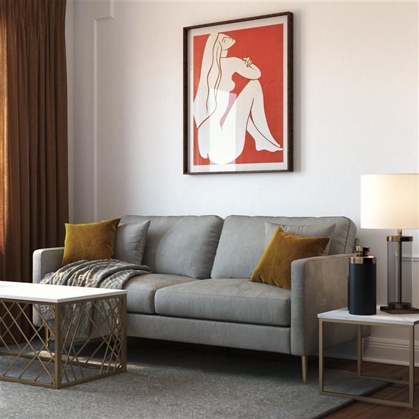 CosmoLiving Highland Modern Grey Velvet Sofa w/ Pillows