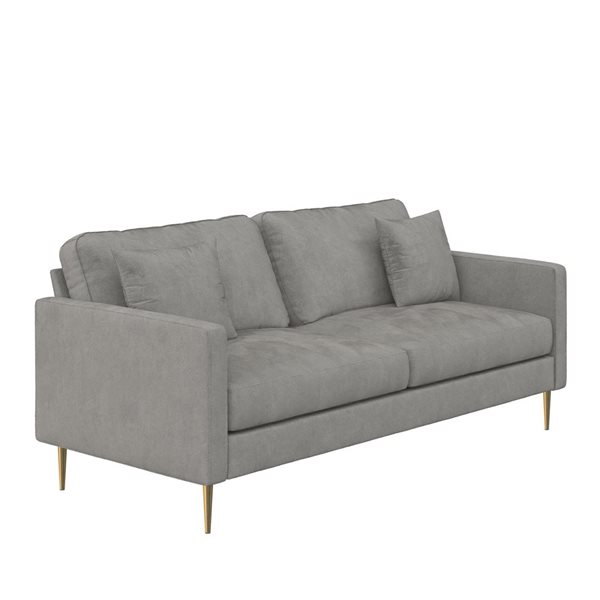 CosmoLiving Highland Modern Grey Velvet Sofa w/ Pillows