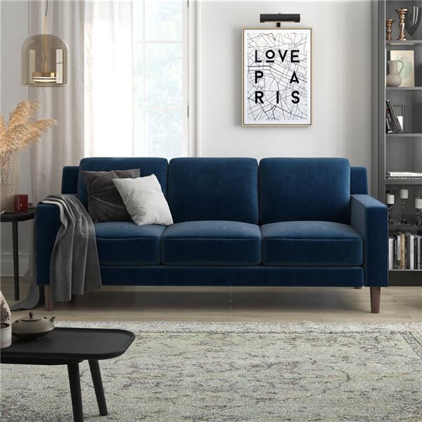 DHP Brynn Modern Blue Velvet 3 Seater Sofa