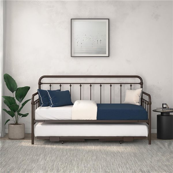 Lit simple Locky DHP en métal bronze avec lit gigogne escamotable