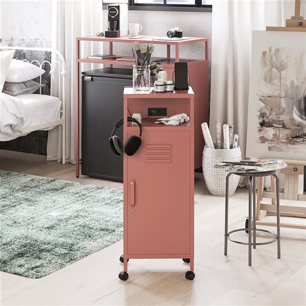 Novogratz Cache Metal Locker-Style Mobile Storage Cart - Dusty Rose