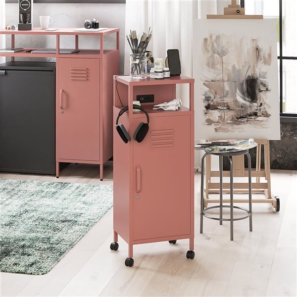 Novogratz Cache Metal Locker-Style Mobile Storage Cart - Dusty Rose