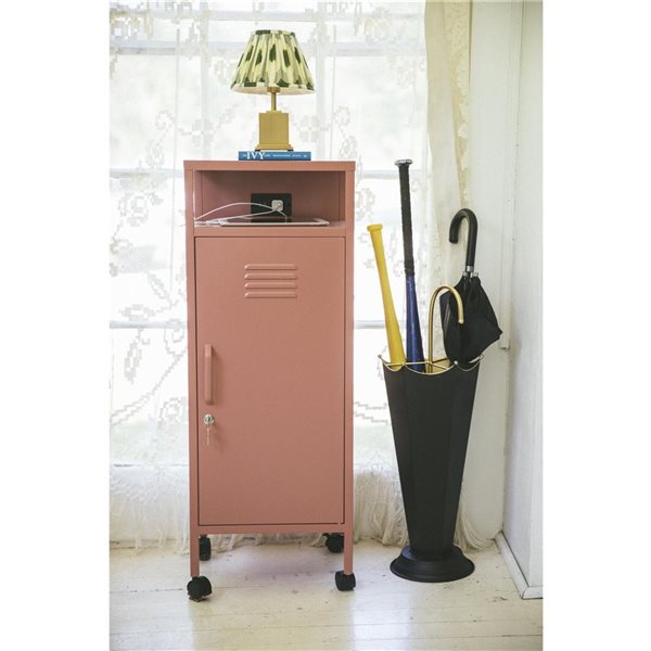 Novogratz Cache Metal Locker-Style Mobile Storage Cart - Dusty Rose