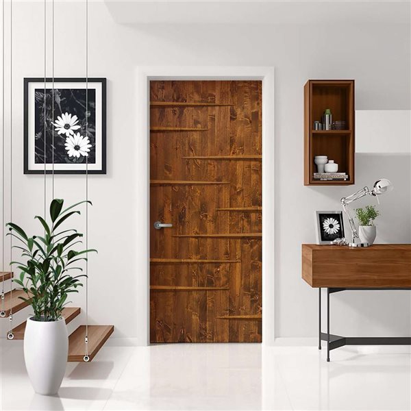 CALHOME 28 x 84-in Walnut Stained Pine Wood Modern Interior Slab Door