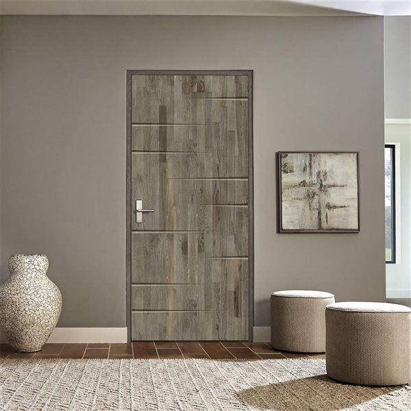 CALHOME 34 x 84-in Weather Grey Stained Pine Wood Modern Interior Slab Door