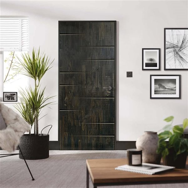 CALHOME 24 x 84-in Charcoal Black Stained Pine Wood Modern Interior Slab Door