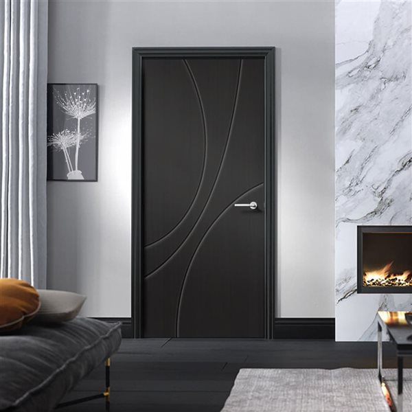 CALHOME 32 x 84-in Black Painted Composite MDF Interior Hollow Core Slab Door