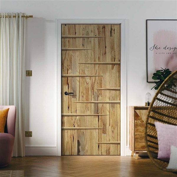 CALHOME 34 x 84-in Weather Oak Stained Pine Wood Modern Interior Slab Door