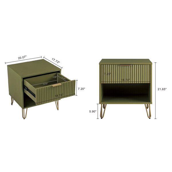 Manhattan Comfort DUMBO Green Modern 1-Drawer Nightstand