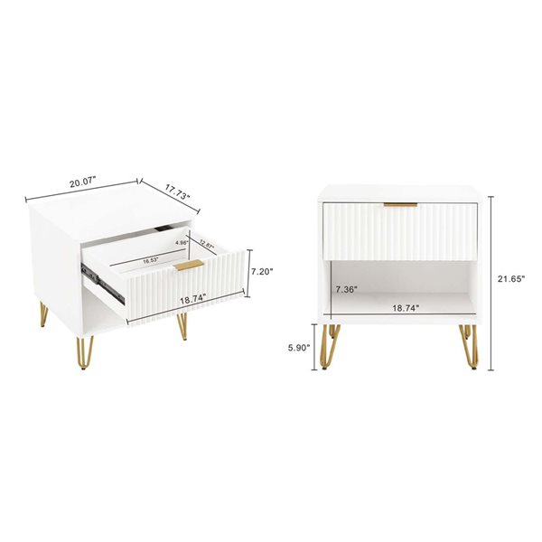 Manhattan Comfort DUMBO White Modern 1-Drawer Nightstand