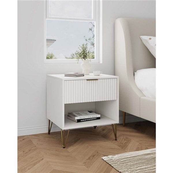 Manhattan Comfort DUMBO White Modern 1-Drawer Nightstand