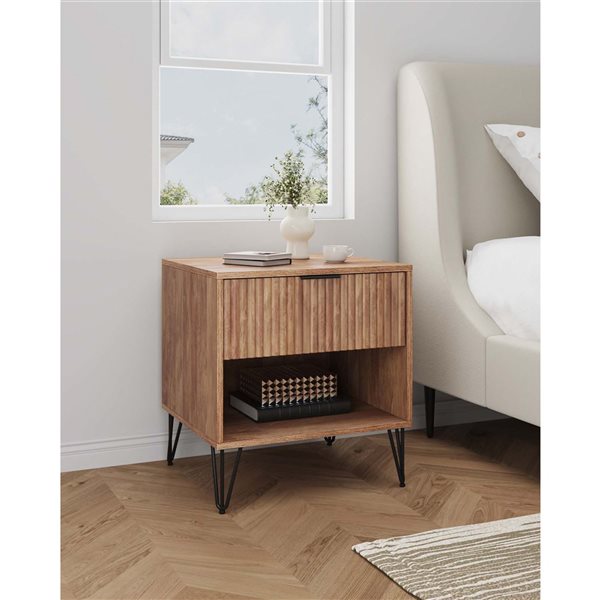 Manhattan Comfort DUMBO Brown Modern 1-Drawer Nightstand