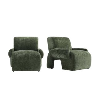 Manhattan Comfort Verandah Olive Green Chenille Upholstered Modern Accent Chairs - Set of 2