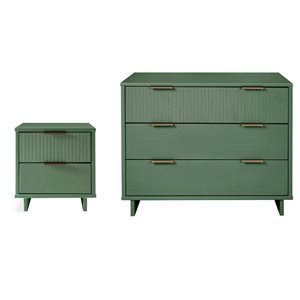 Ensemble de 2 commodes et table de chevet à 2 tiroirs Granville Manhattan Comfort en bois vert