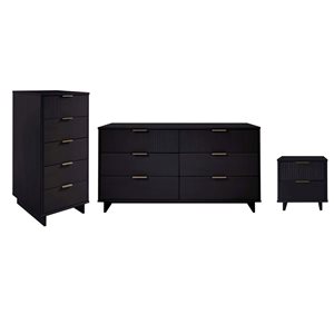 Manhattan Comfort Granville Black 3-Piece Solid Wood Bedroom Set
