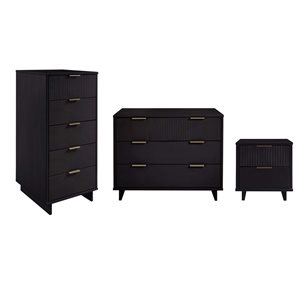 Manhattan Comfort Granville Black 3-Piece Modern Solid Wood Bedroom Set