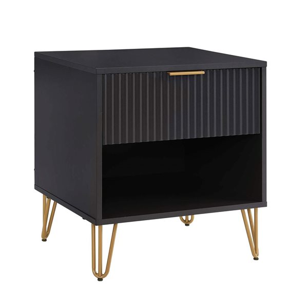 Manhattan Comfort DUMBO Black Modern 1-Drawer Nightstand