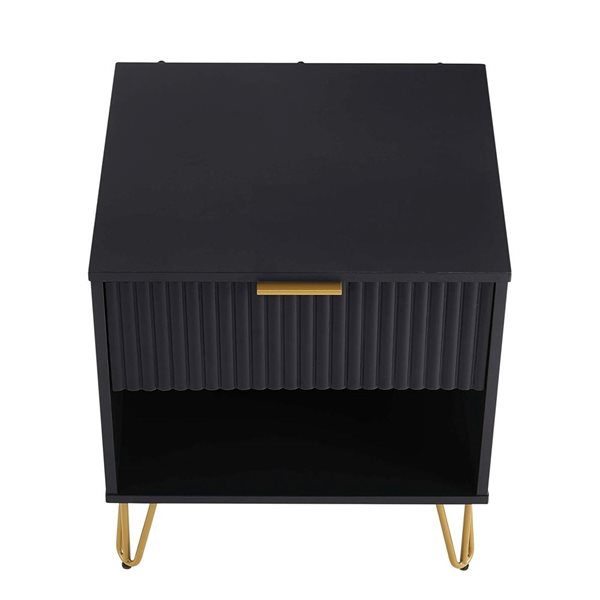 Manhattan Comfort DUMBO Black Modern 1-Drawer Nightstand