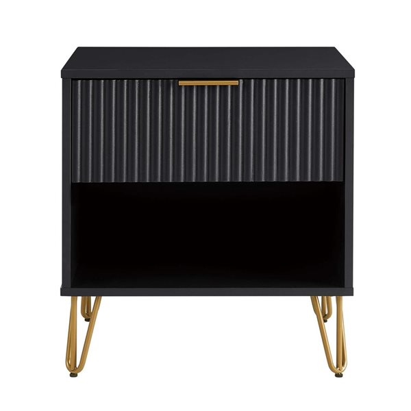Manhattan Comfort DUMBO Black Modern 1-Drawer Nightstand