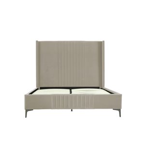 Manhattan Comfort Promenade Rustic Taupe Mid-Century Modern Velvet Upholstered Queen-Size Bed