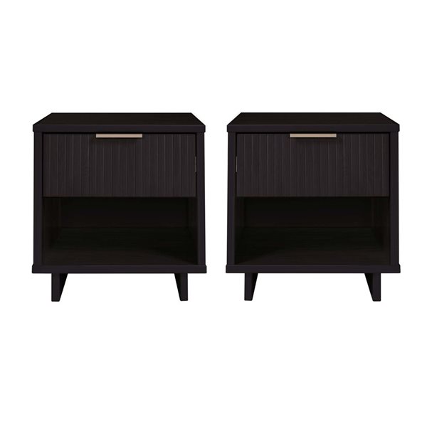 Manhattan Comfort Granville Set of 2 Black Modern Solid Wood 1-Drawer Nightstand