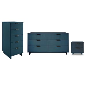Manhattan Comfort Granville Blue 3-Piece Solid Wood Bedroom Set