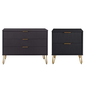 Manhattan Comfort DUMBO Black 2-Piece Standard Dresser and 2-Drawer Nightstand Set