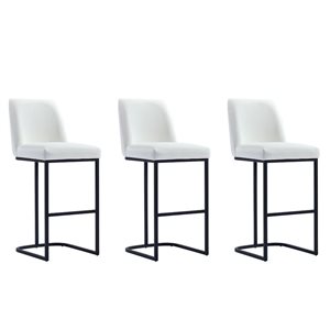 Manhattan Comfort Serena White Modern Leatherette Upholstered Barstools - Set of 3