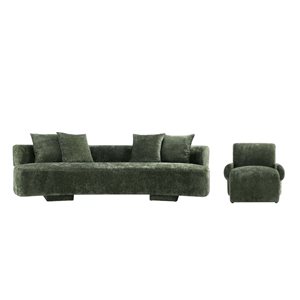 Manhattan Comfort Verandah 2-Piece Large Green Modern Chenille Upholstered Living Room Set