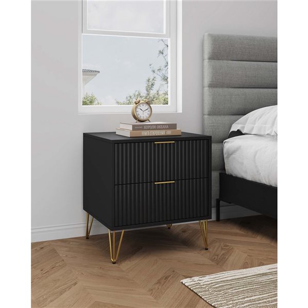 Manhattan Comfort DUMBO Black Modern 2-Drawer Nightstand