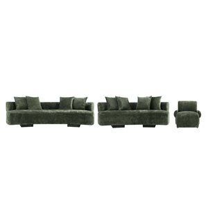 Manhattan Comfort Verandah 3-Piece Green Modern Chenille Upholstered Living Room Set w/ 2 Sofas