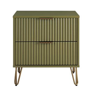 Table de chevet moderne à 2 tiroirs DUMBO Manhattan Comfort en vert olive