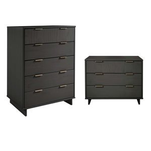 Manhattan Comfort Granville Dark Grey 2-Piece Modern Solid Wood 5-Drawer Chest and Dresser Set