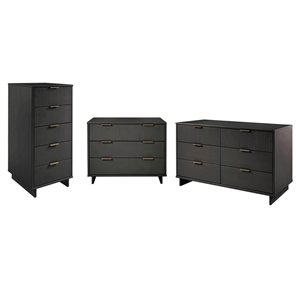 Manhattan Comfort Granville Dark Grey 3-Piece Modern Solid Wood Bedroom Set w/ Double Dresser