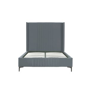 Manhattan Comfort Promenade Grey Mid-Century Modern Velvet Upholstered Full-Size Bed
