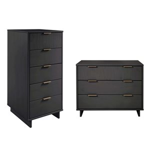 Manhattan Comfort Granville Dark Grey 2-Piece Modern Solid Wood 5-Drawer Chest and Dresser Set