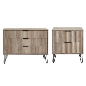 Commode standard à 3 tiroirs et table de chevet à 2 tiroirs DUMBO Manhattan Comfort 2 pièces en gris rustique