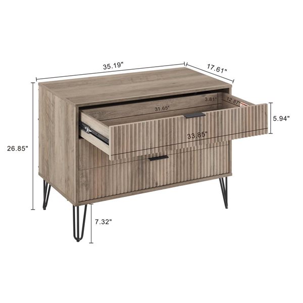 Manhattan Comfort DUMBO Grey Modern 3-Drawer Dresser