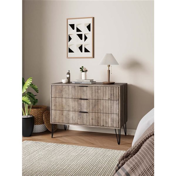 Manhattan Comfort DUMBO Grey Modern 3-Drawer Dresser