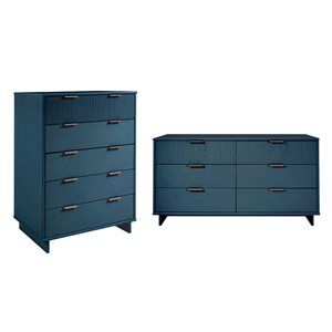Ensemble de 2 commodes modernes à 5 tiroirs et à 6 tiroirs en bois massif Granville Manhattan Comfort en bleu