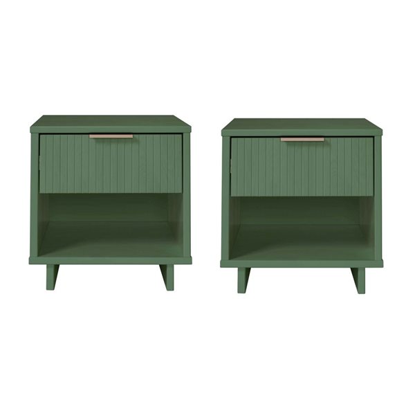 Manhattan Comfort Granville Set of 2 Green Modern Solid Wood 1-Drawer Nightstand
