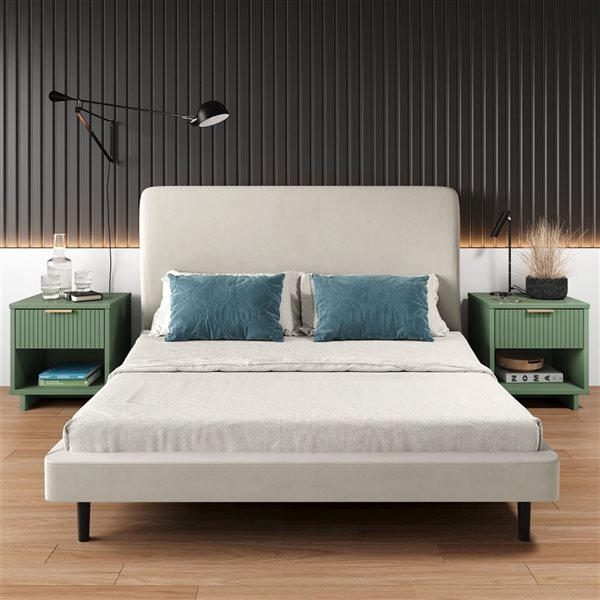 Manhattan Comfort Granville Set of 2 Green Modern Solid Wood 1-Drawer Nightstand