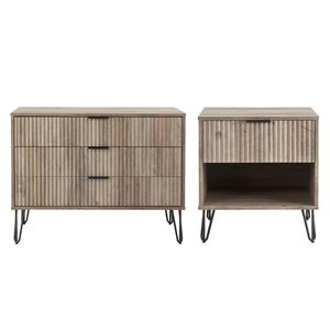 Commode standard moderne à 3 tiroirs et table de chevet à 1 tiroir DUMBO Manhattan Comfort en gris rustique