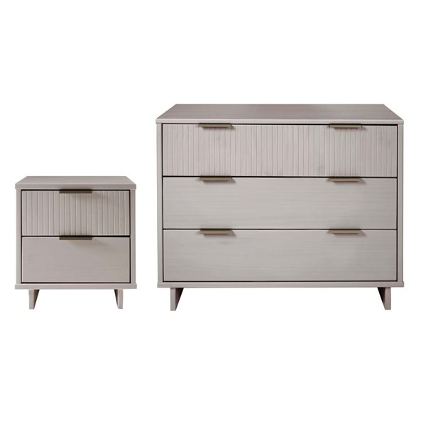 Manhattan Comfort Granville Light Grey 2-Piece Modern Solid Wood Dresser and 2-Drawer Nightstand Set